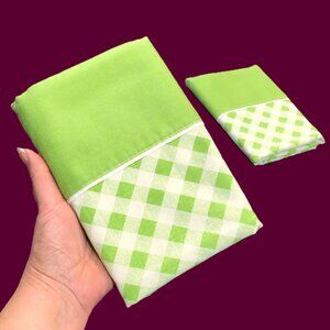 Vintage 60s Dan River DANTREL Green Gingham Pillowcase Set: Mid-Century Textile